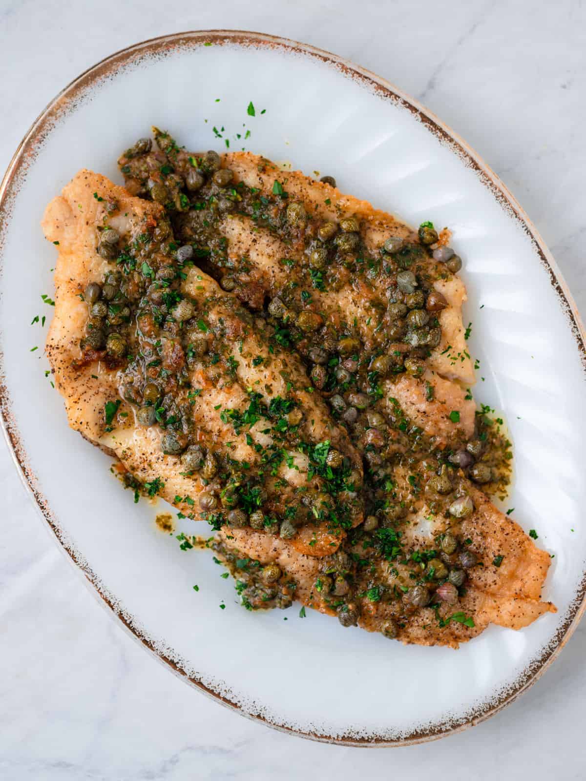 Sole Meuniere recipe with lemon butter caper sauce.