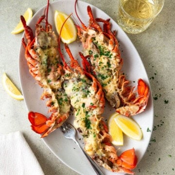 Lobster thermidor recipe with Gruyere cheese.