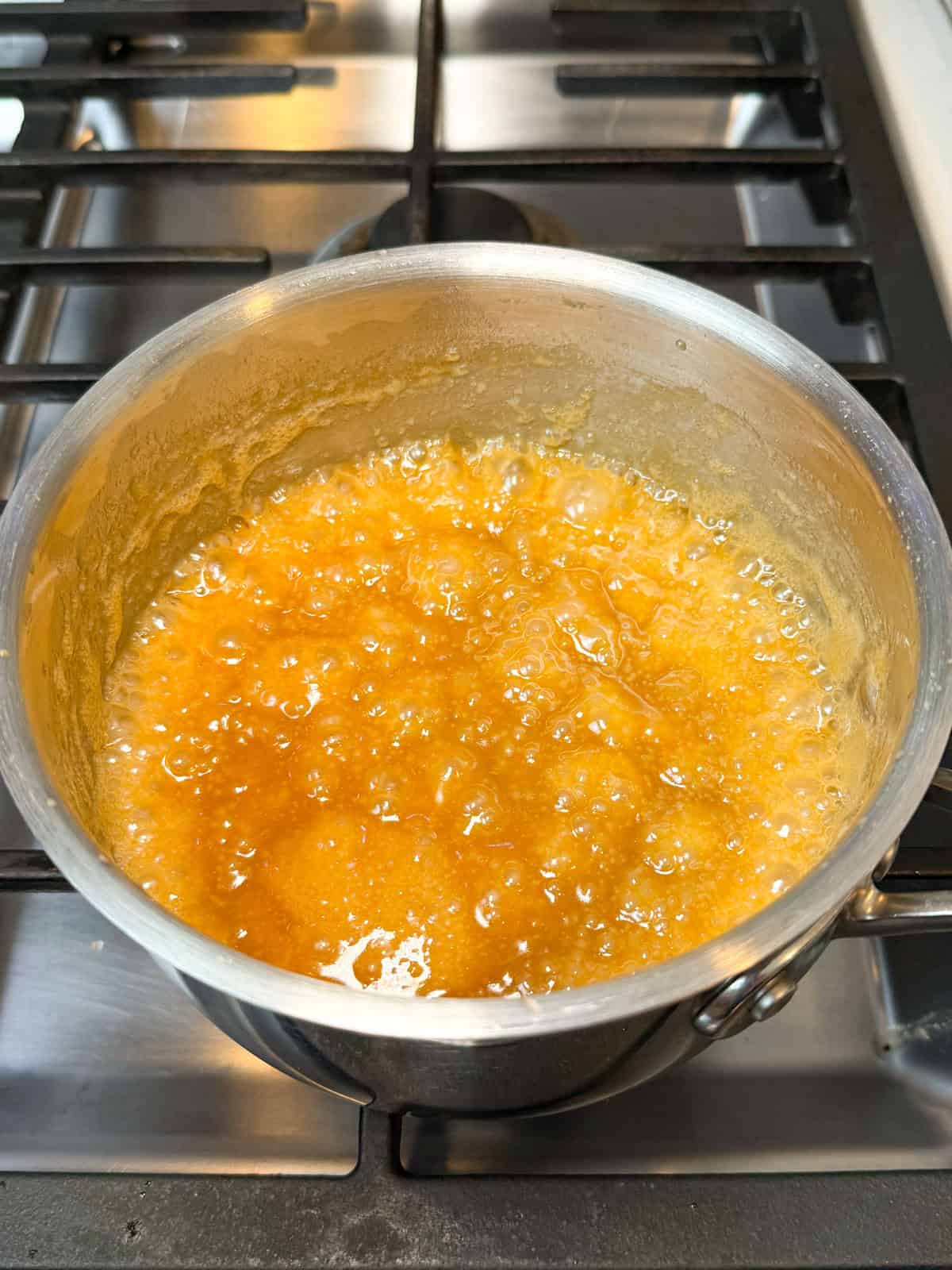 Combine butter and brown sugar and bring to a boil to make the toffee sauce.