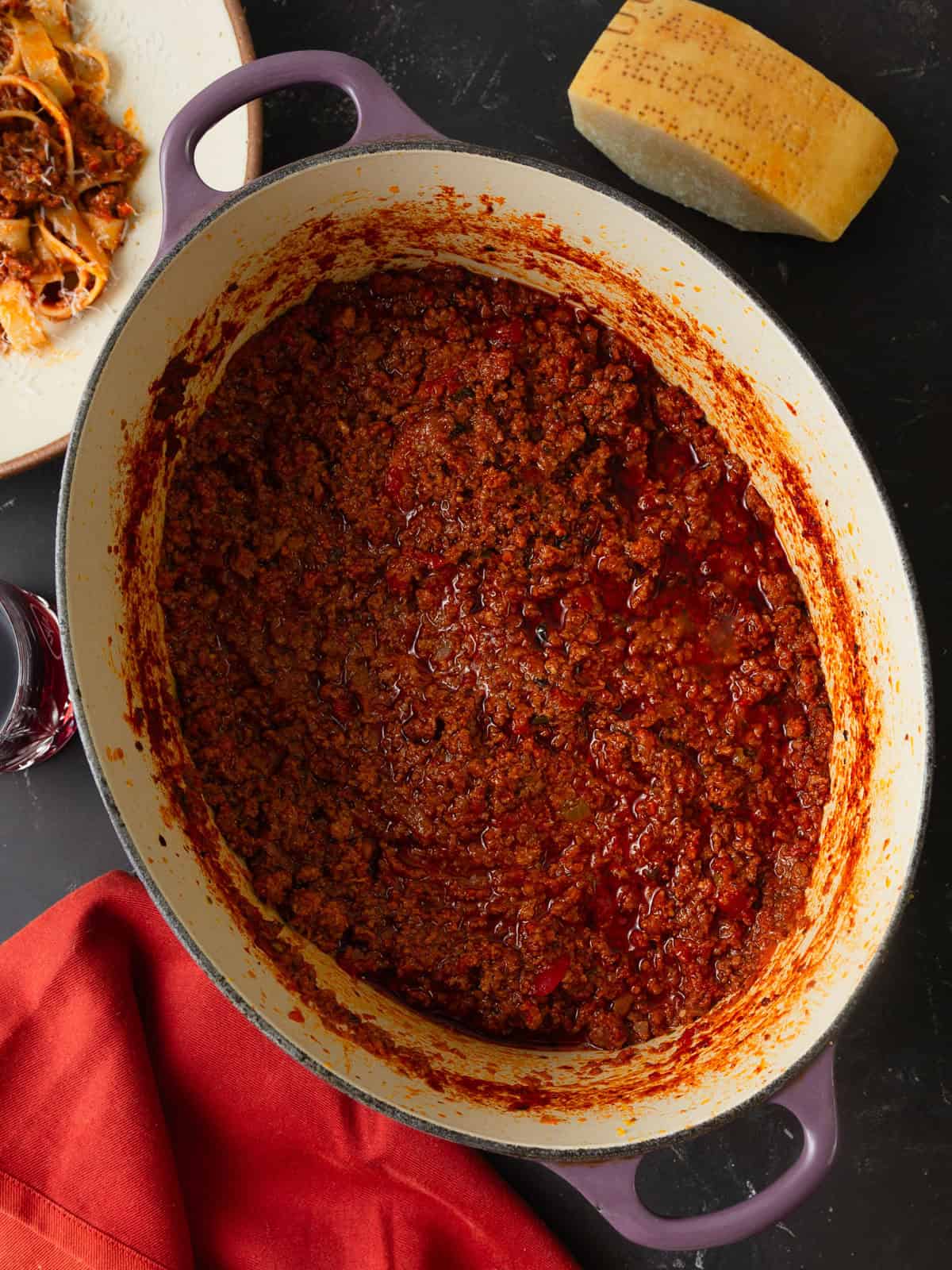 Bolognese sauce with pork, beef and Parmesan.