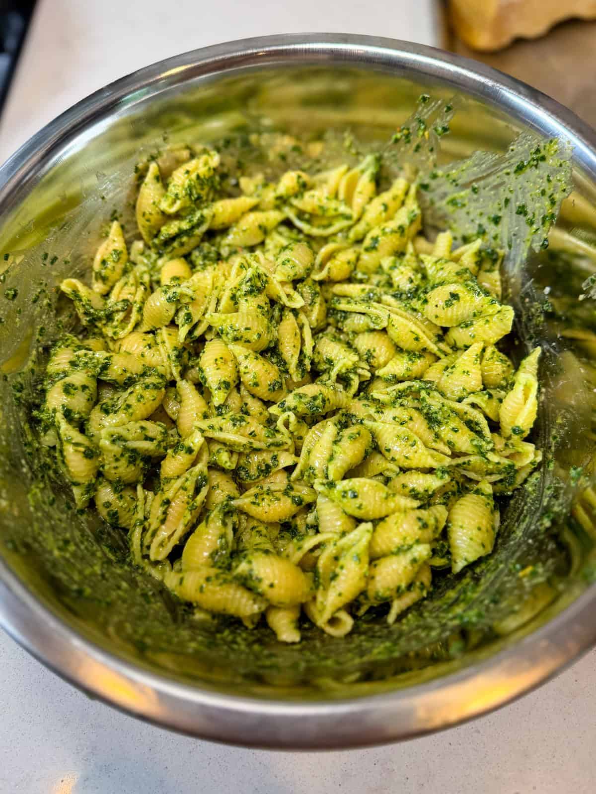 Toss the pesto with cooked pasta.