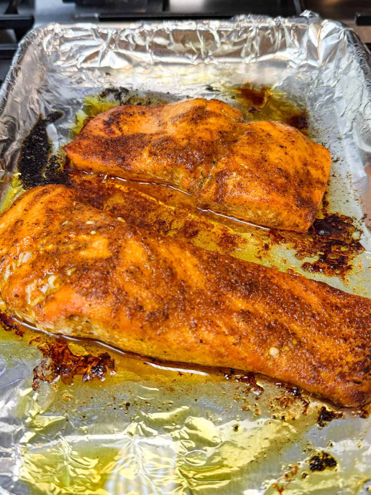 Cook the salmon shawarma until salmon is just cooked through with a slight char on the outside.