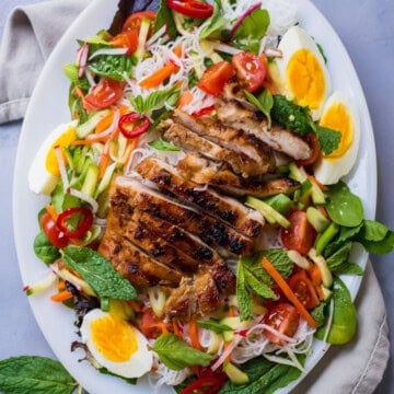 Vietnamese rice noodle salad with grilled lemongrass chicken.