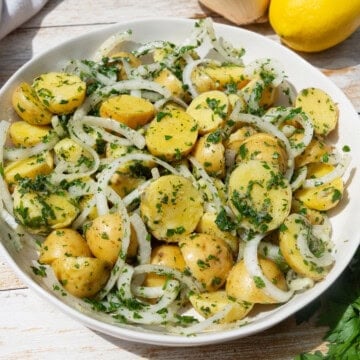 Lebanese potato salad with sumac, herbs and lemon juice.