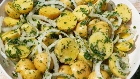 Lebanese potato salad with sumac, herbs and lemon juice.
