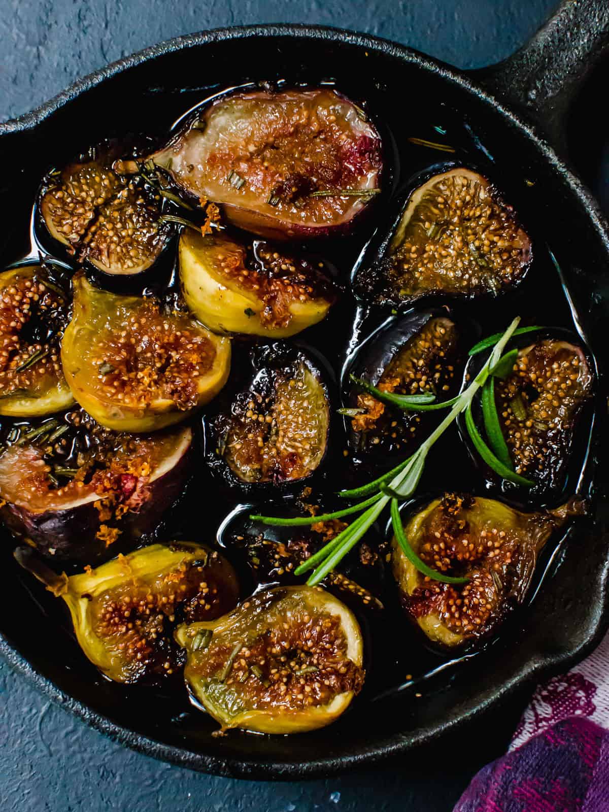 Roasted figs with red wine, rosemary and honey for a little sweetness.