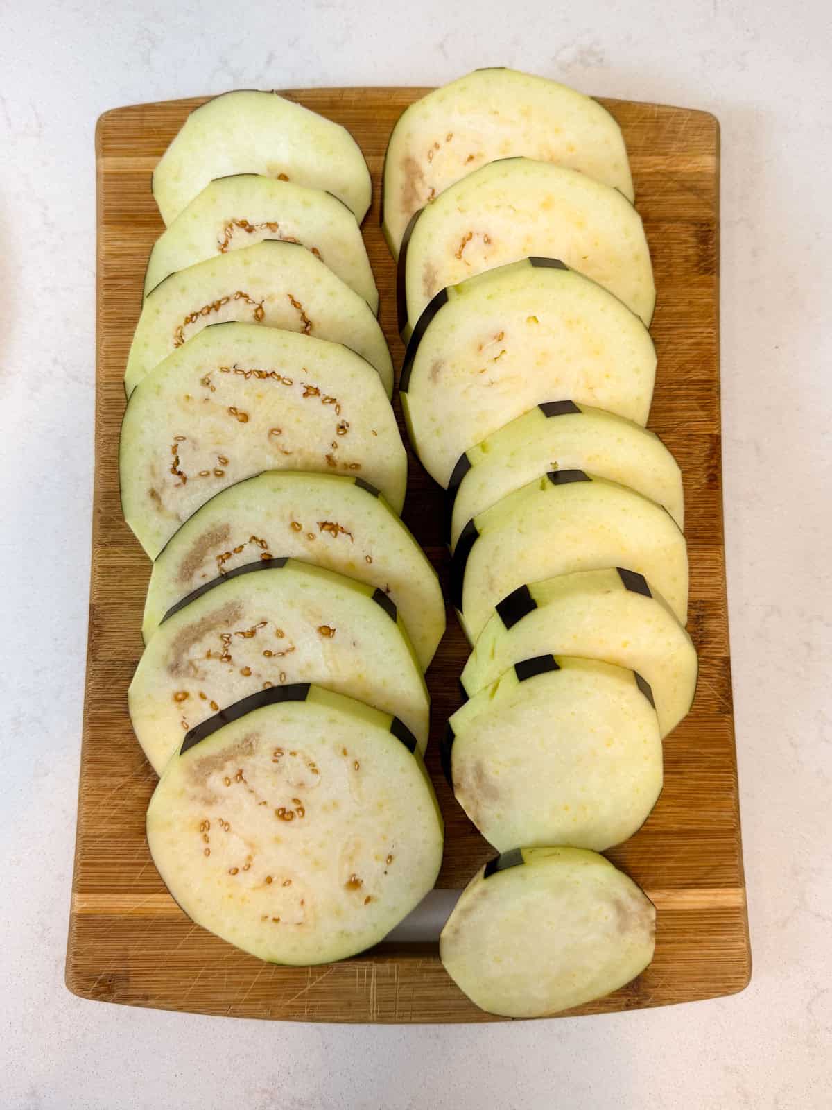 Slice the eggplant into ½ inch thick rounds.