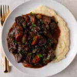 Julia Child's French beef bourguignon with red wine, mushrooms and herbs.