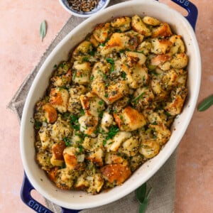 Everything spiced bagel stuffing is perfect for Thanksgiving.
