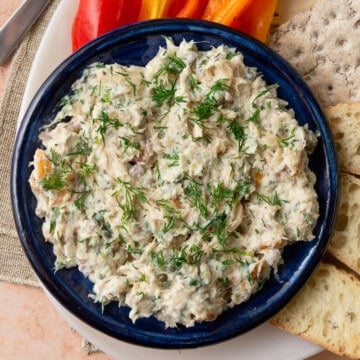 Smoked trout dip with capers, dill and lemon.