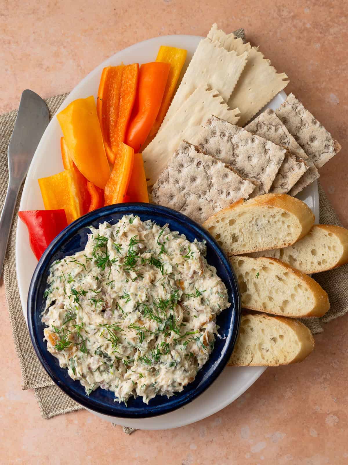 Serve the smoked trout dip with vegetables, crackers and crostini.