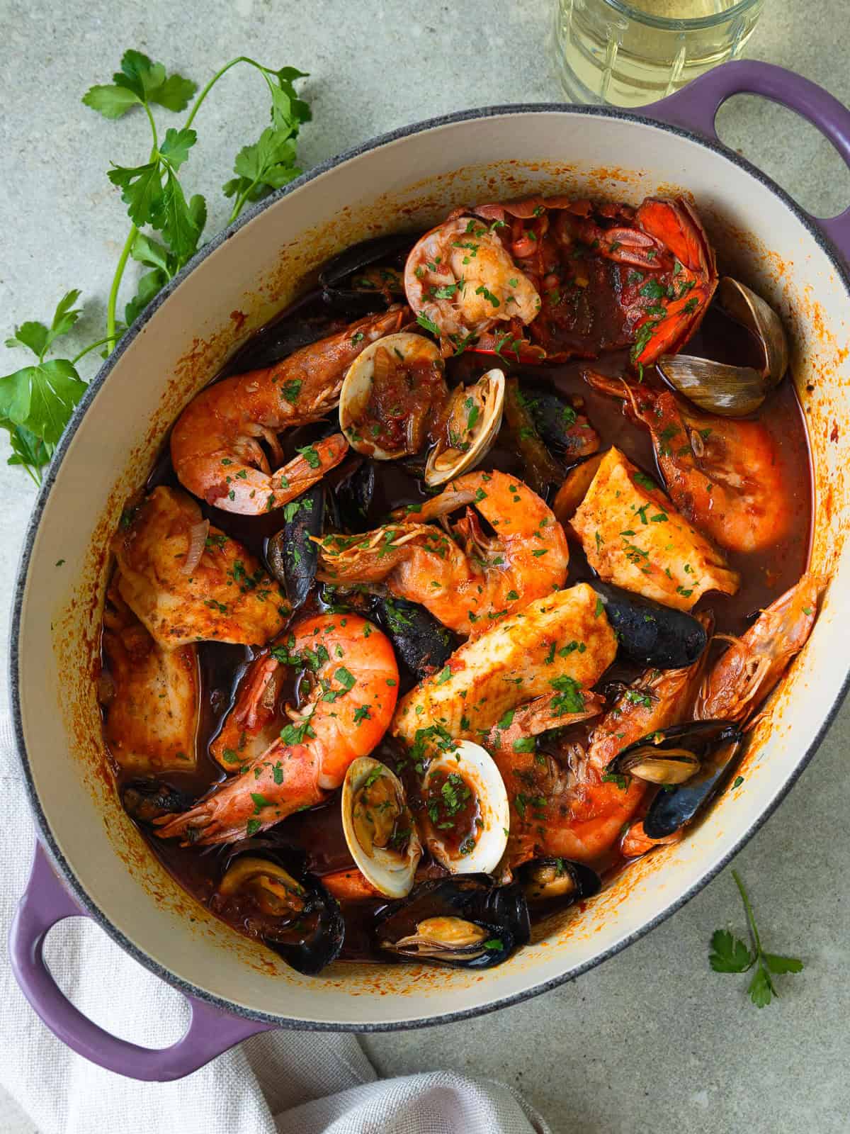 Cioppino is an Italian-American seafood stew with loads of fresh seafood in a fennel tomato broth.