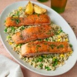 Salmon with lemon pearl couscous.