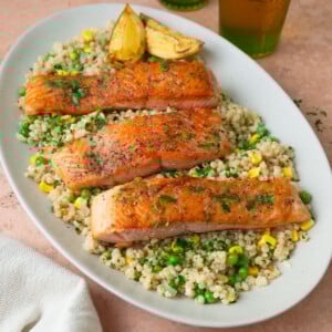 Salmon with lemon pearl couscous.