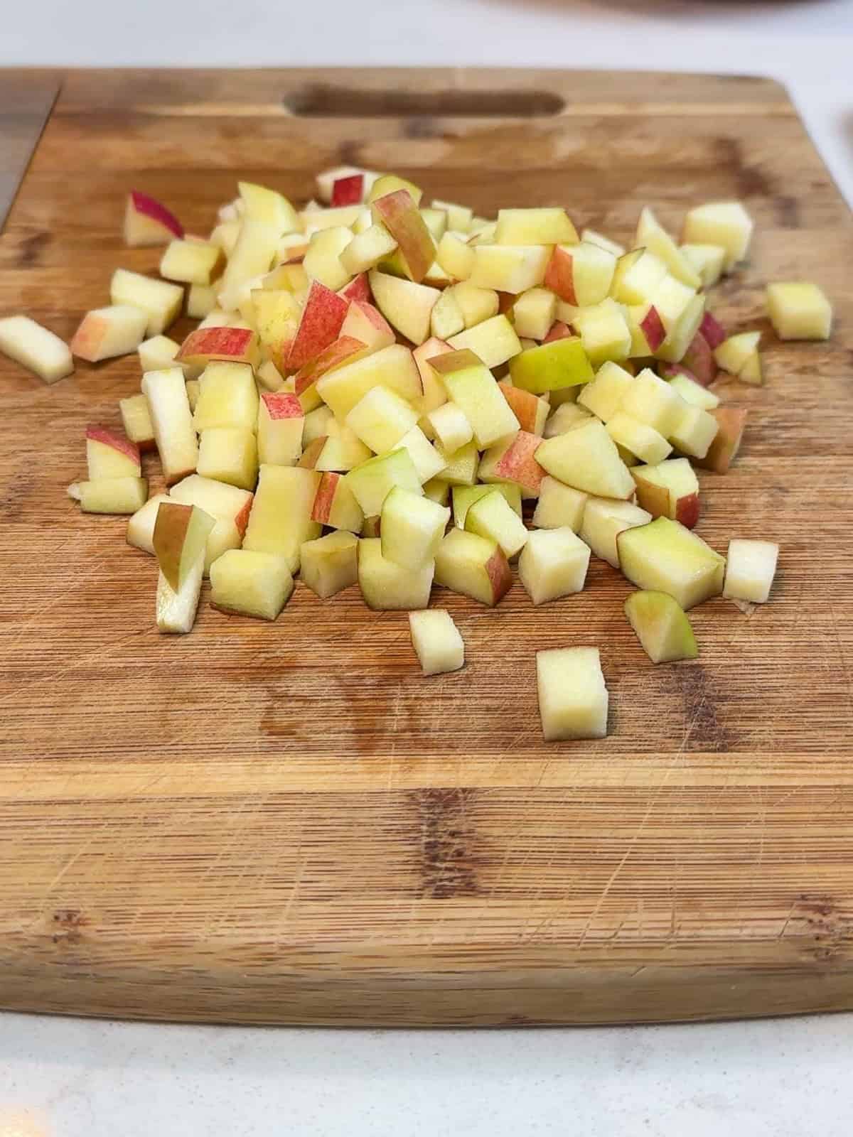 Chop the apples into small bite sized cubes.