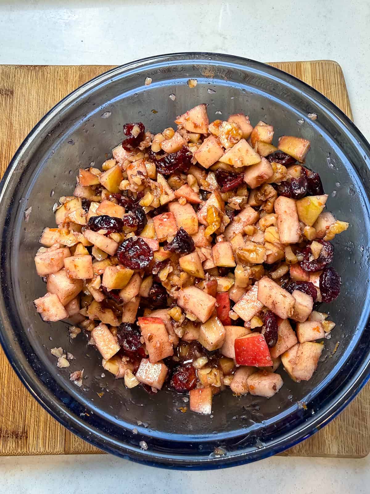 Give the apple and walnut charoset a good mix and let it sit for at least 20 minutes.