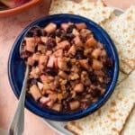 Apple and walnut charoset for Passover is made with chopped apples, walnuts, honey and red wine.