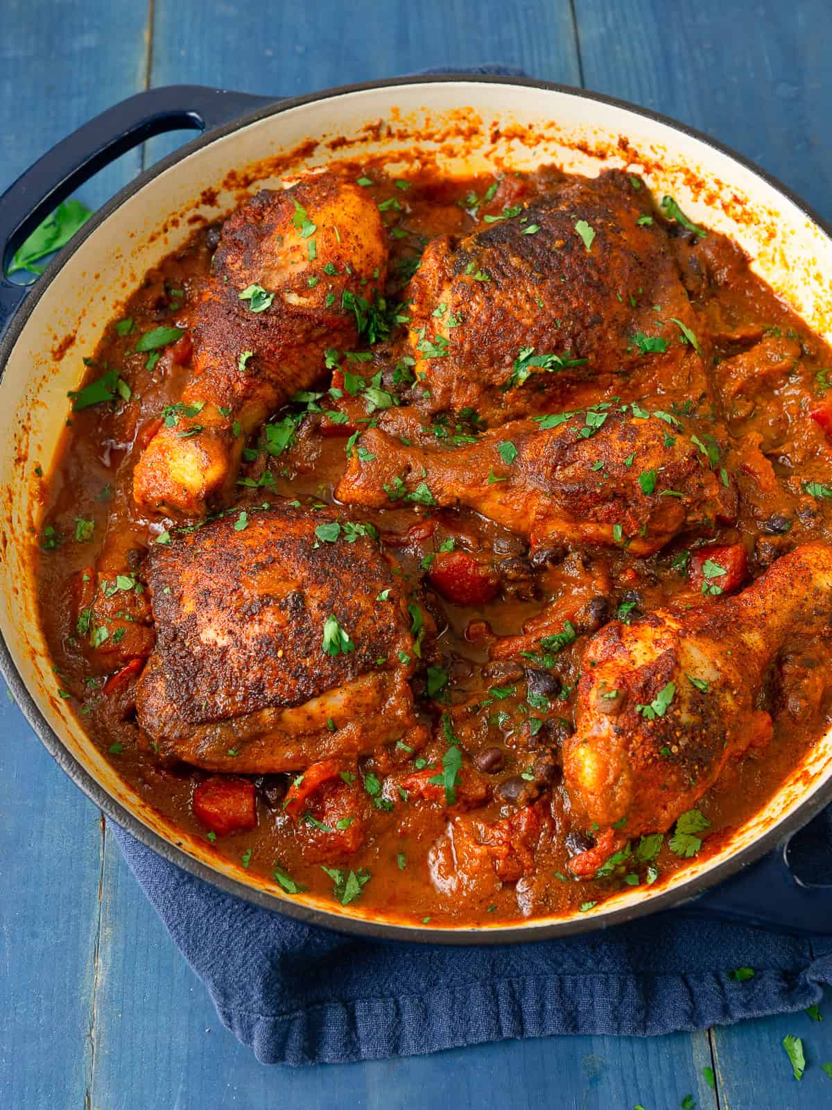 This one pot sazon chicken is full of bold Latin flavor with sofrito, black beans and tomatoes.