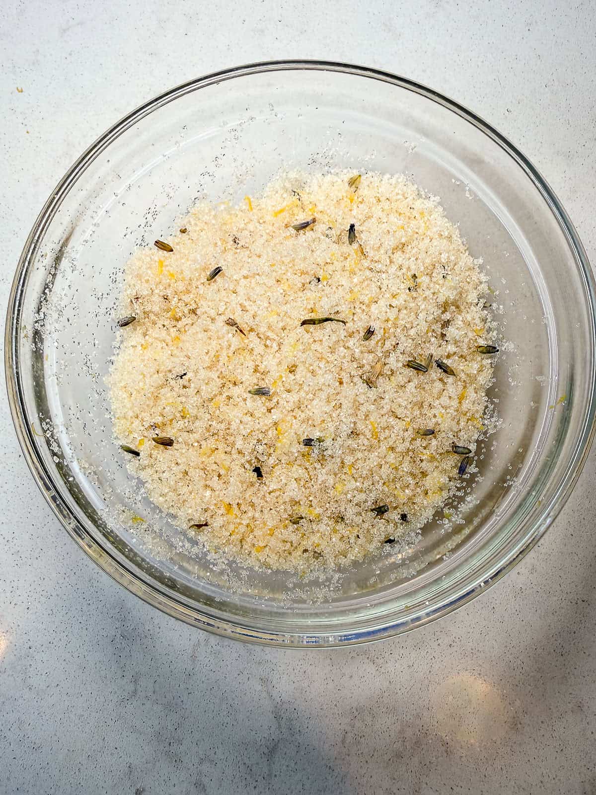 Mix the dried lavender and lemon zest with the sugar.