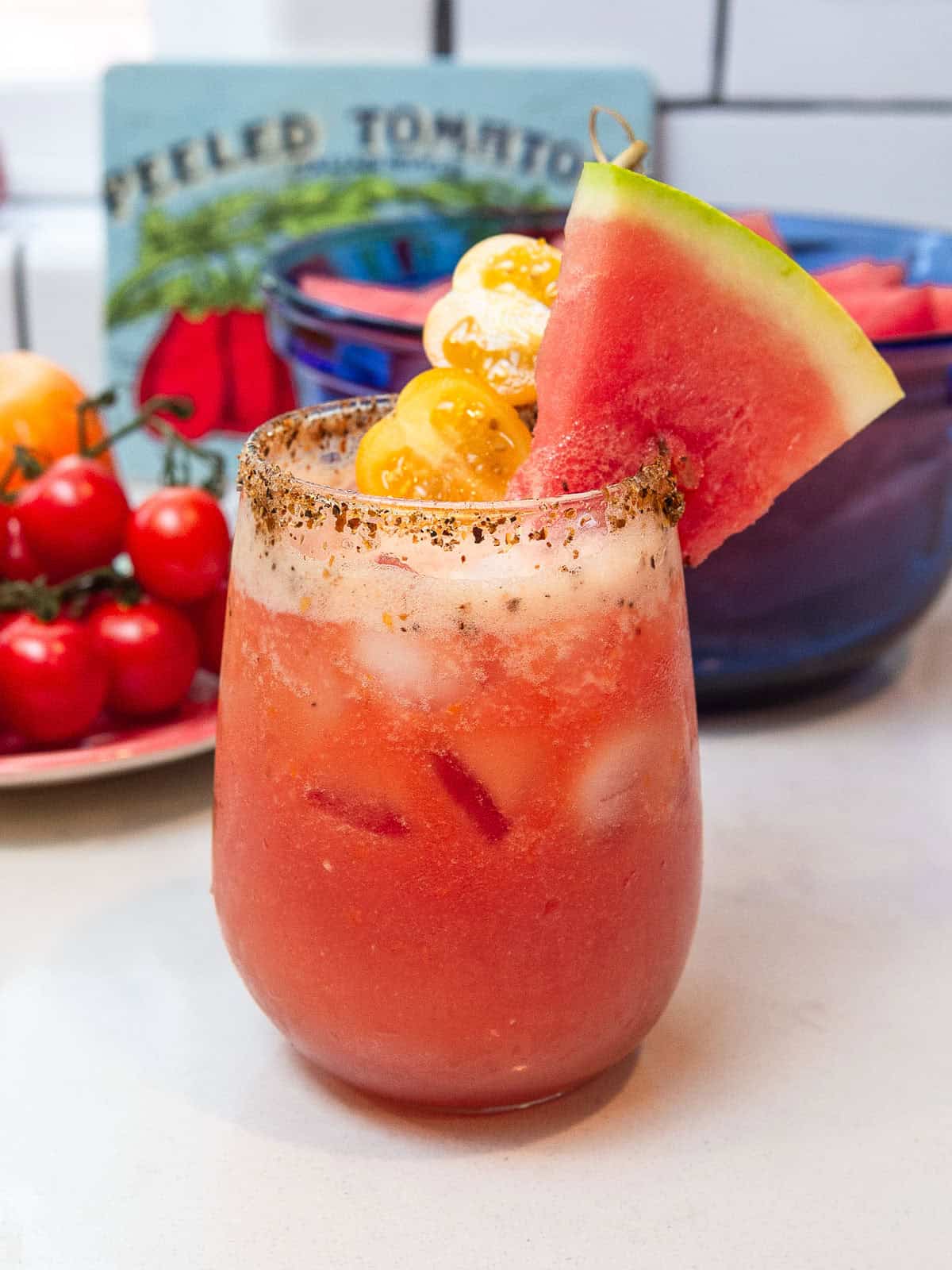 This watermelon and tomato agua fresca is light, refreshing and lightly sweet.