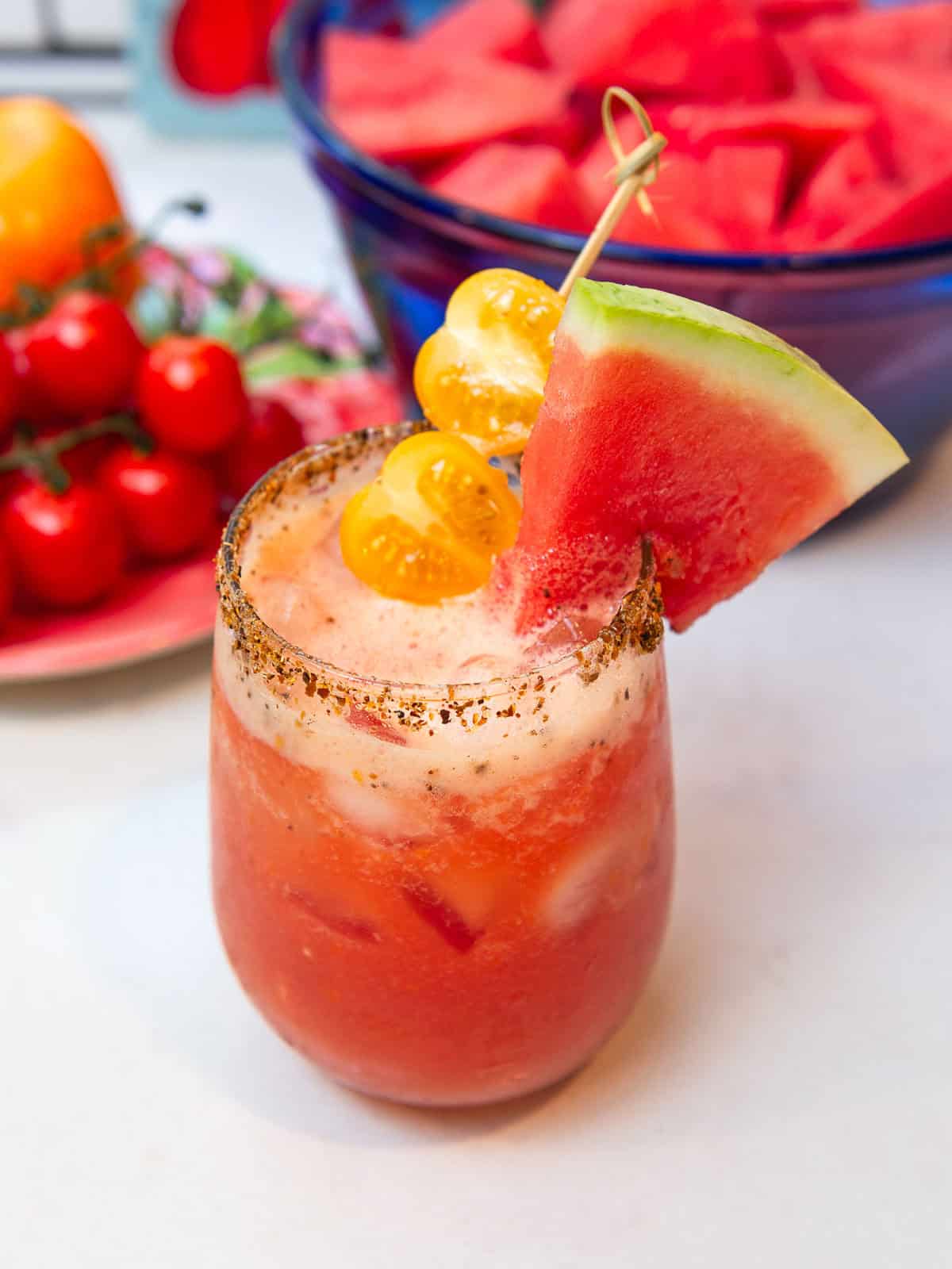 This watermelon and tomato agua fresca is a lightly sweet drink that is refreshing and perfect for summer.